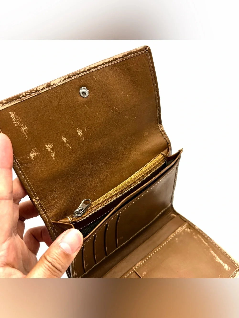 Coach Signature Tan Leather Canvas Card Bifold Wallet Holder Monogram Y2K Small